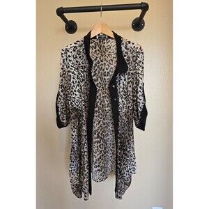 Joseph Ribkoff Long Duster Tunic Cardigan Button Animal Print Mesh Women's 14